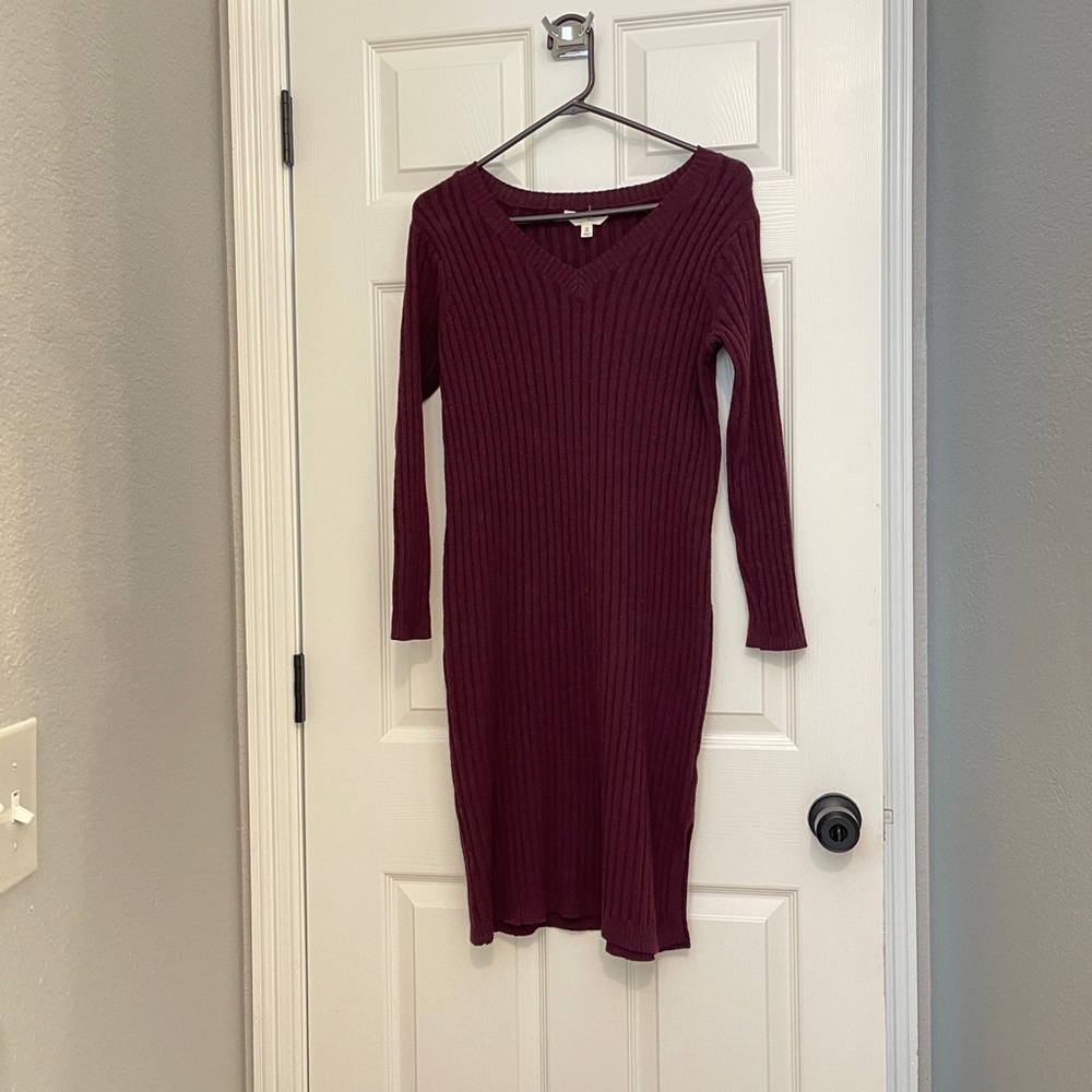 Burgundy Ribbed Knit Dress
